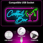 Cocktail Bar Neon Sign, Cocktail Vintage LED Neon Light Signs for Wall Decor Dimmable Led Light Up Sign for Home Beer Bar Pub Night Club Party Man Cave Decoration Gift USB Powered(16.9"*8.7")