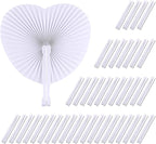 Zwin 60PCS Heart Shaped Folding Paper Fans for Wedding White Plastic Handheld Pocket Paper Fans for Party Decorations