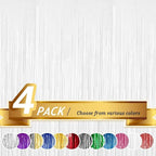 BTSD-home 4 Pack 3x 8ft White Foil Fringe Curtain Backdrop Party Streamers Decorations Metallic Photo Booth Tinsel Theme Bachelorette Graduation Wedding Birthday Bridal Shower Christmas Decor Supplies