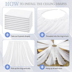 8 Panels White Ceiling Drapes for Wedding 5ftx30ft Sheer Drapery Chiffon Fabric Arch Draping Curtains for Party Ceremony Birthday Baby Shower Reception Stage Ceiling Decorations