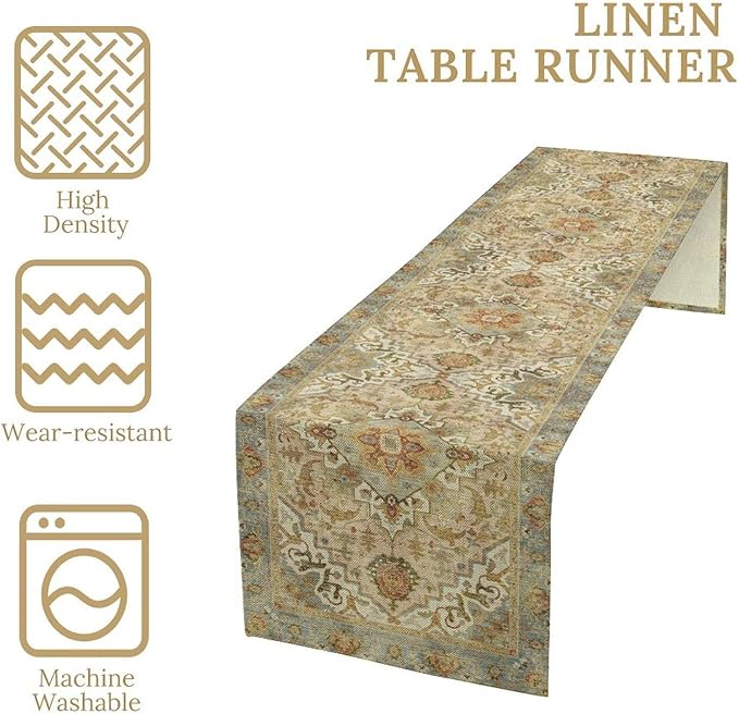Vintage Boho Floral Table Runner, Rustic Old Farmhouse Yellow Retro Flower Pattern for Home Kitchen Table Decor Dining Coffee Room Party Decor 13x60in