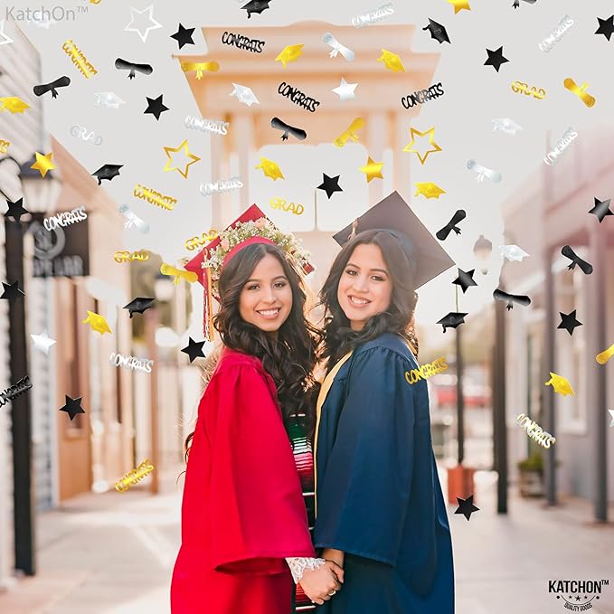 KatchOn, Congrats Grad Graduation Confetti 2025 - Pack of 1000 | Black and Gold Grad Decorations Class of 2025 | Grad Confetti Class of 2025 for Black and Gold Graduation Decorations 2025