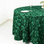 Efavormart 120" Hunter Emerald Green Grandiose 3D Rosette Satin Round Tablecloth for Wedding Party Event Decoration