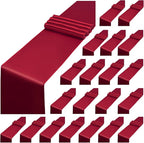 20 Pack Burgundy Satin Table Runner,12 x 108 inch Long Premium Smooth Burgundy Table Runners for Wedding, Banquets, Birthday, Party, Engagements,Table Runners fit Rectangle and Round Table