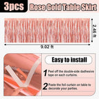 3 Pack 29x108 Inch Rose Gold Foil Fringe Table Skirts Metallic Banner for Tinsel Streamer Garland Backdrop for Parade Floats Wedding Thanksgiving Birthday Christmas Halloween Party Decoration
