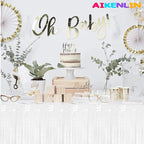 6 Pack 29x108 Inch Metallic Foil Fringe Tinsel Table Skirts Banner for Rectangle Tables Streamer Garland Curtains Backdrop for Wedding, Birthday, Parade Floats Party Decoration(White)