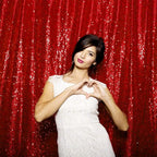 JYFLZQ Red Sequin Backdrop Curtains 8ft x 8ft 1 Panel Glitter Photo Booth Backdrops Sparkly Photography Background Drapes for Parties Wedding Bridal Showers