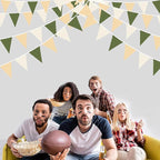 32Ft Sage Green Party Decorations Olive Green Tan Brown Cream Neutral Triangle Flag Fabric Banner Pennant Bunting Garland Streamers for Birthday Wedding Baby Shower Woodland Jungle Safari Party Decor