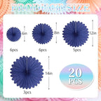 20 Pcs Blue Hanging Paper Fan, Round Paper Fans Decorations Set for Weddings, Birthdays, Engagement, Bridal Shower, Baby Shower Event, Graduation, Party Supplies Decor