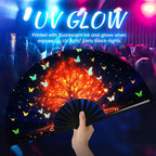 SYNTECSO Folding Hand Fan for Rave, Popping Fan for Line Dancing, Drag Queen, Women and Men Gift，Chinese Japanese UV Glow Clack Fan for Parties, Music Festivals, EDM and Decoration