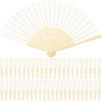 URATOT 48 Pieces White Folding Fans Silk Bamboo Folding Fans Handheld Fan for Wedding, Party Decoration