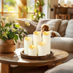 Amagic Waterproof Outdoor Flameless Candles with Remote, LED Candles Battery Operated with Timer, Flickering Fake Pillar Candle for Outside Patio Yard Decor, Ivory, Set of 5, D3 X H4 5" 6" 8" 8"