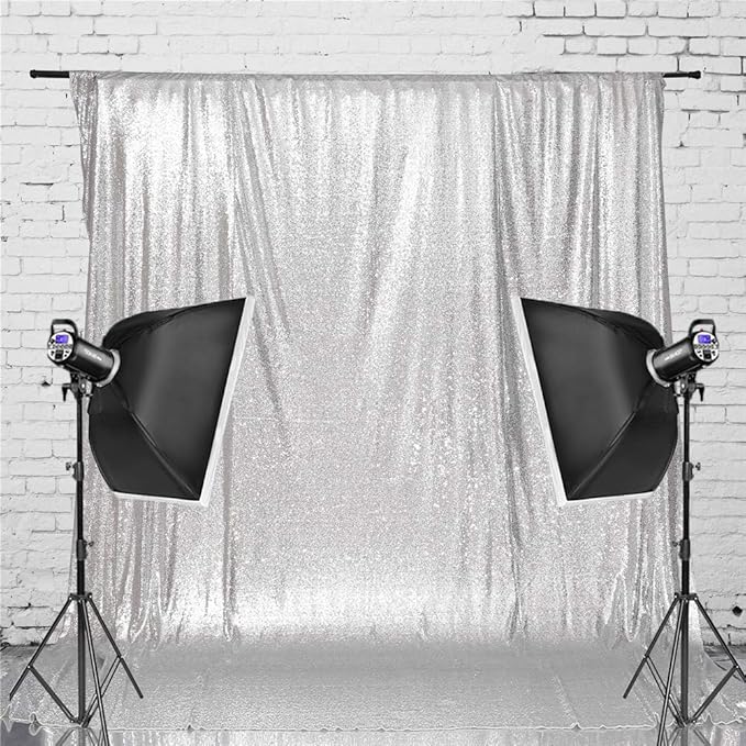 Eternal Beauty Silver Sequin Backdrop, 8x8 Ft Glitter Background Curtains for Shimmer Photography Party Wedding Birthday Back Drop Decor