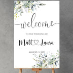 Generic Eucalyptus Wedding Welcome Sign, Editable Plastic Wedding Sign, 12x18, 18x27, 24x36 Inch, 4mm Thick, Weatherproof & Fade-Resistant, Customizable with Names, Date, Message