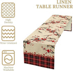 Bird Table Runner,Red Black Buffalo Plaid Blossom Seasonal Table Runner for Kitchen Dining Table Decoration Home Party Decor 13x108 Inch