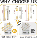WDF 120PCS Gold Plastic Silverware - Heavy Duty Gold Plastic Cutlery Set Disposable Utensils - 40 Forks, 40 Spoons, 40 Knives, Perfect for Thanksgiving Party/Weeding and Daily Use