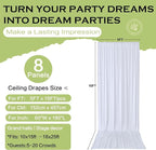 PartyVillage 40ft×15ft White Backdrop Curtain for Wedding Parties, 8 Panels Wrinkle Free 15 FT Long Polyester Photo Backdrop Drapes Back Drop Cloth for Birthday Photography Background