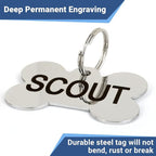 GoTags Stainless Steel Pet ID Tags, Personalized Dog Tags and Cat Tags, up to 8 Lines of Custom Text, Engraved on Both Sides, in Bone, Round, Heart, Bowtie and More (Dog Bone, Small (Pack of 1))