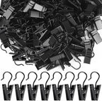 Teenitor 100 Pack Small Curtain Clips Curtain Hooks for Outdoor String Lights, Stainless Steel Clips for Hanging Curtain Hooks for Drapes, Black