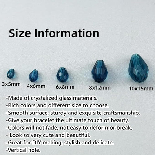 130pcs 6x8mm Teardrop Crystal Glass Beads for Jewelry Making, Faceted Vertical Hole Teardrop Glass Spacer Beads for Wind Chimes Bracelet Earring Necklace DIY Craft(Peacock Blue)