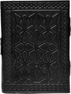 3 Moon Blue Lapiz Embossed Vintage Leather Journal | 240 Pages of Antique Handmade Deckle Edge Vintage Paper, Leather Sketchbook, Drawing Journal, Great Gift (5 by 7 inch, black)