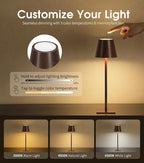 UME 3 Pack Cordless Table Lamp, Battery Operated Lamp - Portable Waterproof Rechargeable Table Lamp w/ 3 Color Temps & Stepless Dimming for Dinner, Desk, Cafe, Outdoor (Woodgrain)
