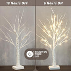 Vanthylit 2 Pcs Lighted Birch Tree Battery Powered Tabletop Tree Decorations for Home Fireplace Party Christmas Decorations (22 Inch)