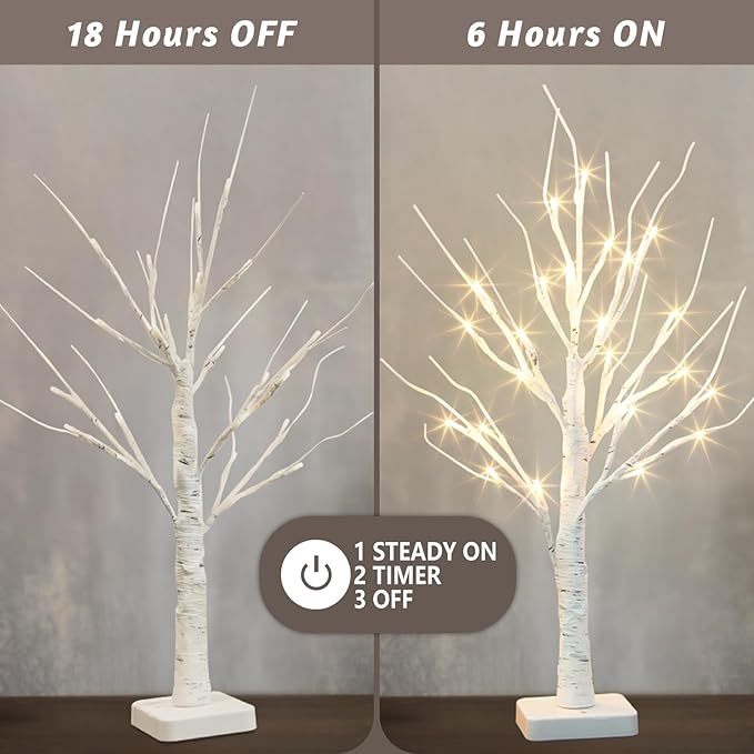 Vanthylit 4 Pcs Lighted Birch Tree Battery Powered Tabletop Tree Decorations for Home Fireplace Party Christmas Decorations (22 Inch)