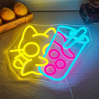 Looklight Cat Boba Tea Neon Sign,Yellow Cute Kitty Bubble Tea Neon Signs for Wall Decor,Dimmable LED Neon Light Bar Sign,USB Light Up Signs for Dimsum Store Bar Milk Tea Shop