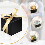 EUSOAR Favor Boxes, 120pcs 2x2x2 Inches Black Small Gift Boxes Macaron Box with Gold Ribbons, Mini Cube Soap Box Candy Storage Chocolate Truffles Container for Wedding Birthday Party DIY Favors
