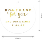 Andaz Press Personalized Round Circle Wedding Gift Tags, Metallic Gold Ink, Homemade for You, 24-Pack, Custom Made Any Name, Gold Party Supplies