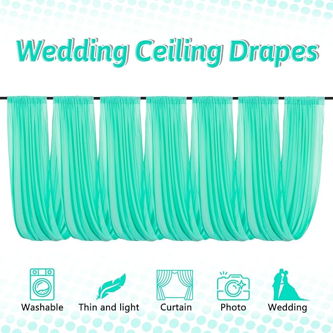 DUOBAO 5FTx20FT Mint Chiffon Ceiling Drapes | Elegant Wedding Backdrop | 6 Panels Sheer Curtains for Banquets, Graduations, and Proms