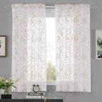 MYSTIC-HOME Sheer Curtains White 63 Inches, Boho Curtains for Bedroom Rod Pocket Farmhouse Drapes with Floral Patterned for Living Room, Embroidery Panels Vintage Country Curtains Set of 2, 52"x 63".
