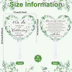 60Pcs Wedding Fan Gifts for Guests Greenery Handheld Fan with 1 Wedding Table Sign, Greenery Wedding Favors Thank You Fans for Guests Hostess Gifts Plastic Handheld Heart Shape Fan Green Leaf Pattern