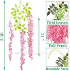 24 Pack Artificial Fake Wisteria Vine Ratta (3.75 Feet) Hanging Garland Silk Flowers String Home Party Wedding Decor (Deep Pink)