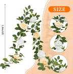 Artificial Rose Garlands Rose Vines Leaves Banners Hanging Floral Garland Fake Rose Flower Vine Wall Decorations, Champagne