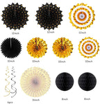 Black-Gold Graduation Party-Decorations - 33pcs Kits Banner, Streamers Tassel Garland,Tissue Pom Poms Honeycomb, Paper Lantern Fans,Wedding New Year Birthday Baby Shower Decor Hugtmr