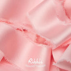 Ribbli Light Pink Silk Satin Ribbon 1.5 Inch x 12 Yard Handmade Frayed Chiffon Ribbon with Wooden Spool for Gift Wrapping, Wedding Invitations, Bridal Bouquets, Home Decor