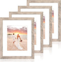 11x14 Picture Frame Set of 4 with Tempered Glass, Smoke Gray Frame Display 8x10 Pictures with Mat or 11 x 14 Without Mat, Wood Rustic Photo Frames for Horizontal or Vertical Wall Mounting