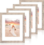11x14 Picture Frame Set of 4 with Tempered Glass, Smoke Gray Frame Display 8x10 Pictures with Mat or 11 x 14 Without Mat, Wood Rustic Photo Frames for Horizontal or Vertical Wall Mounting