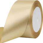 Champagne Solid Satin Ribbon 2 Inch 25 Yards Solid Polyester Fabric Ribbon for Gift Wrapping Wedding Christmas Baby Shower Birthday Party Decoration Handmade Immortal Flower Craft