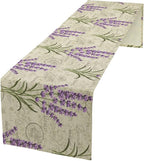 Floral Lavender Table Runner,Vintage Rustic Country Romantic Purple Flower Pattern Print Burlap for Hotel Indoors Outdoor Dining Room Kitchen Home Decor, 13x36in