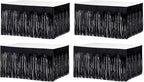 4 Pack 29x108 Inch Metallic Foil Fringe Tinsel Table Skirts for Rectangle Tables Streamer Curtains Backdrop for Halloween, Birthday, Parade Floats, Christmas Party Supplies(Black)