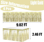 4 Pack 29x108 Inch Metallic Foil Fringe Tinsel Table Skirts for Rectangle Tables Streamer Backdrop for Wedding, Birthday, Parade Floats, Christmas, Halloween Party Decoration(Light Gold)