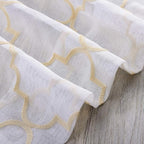 Embroidered Moroccan Tile Lattice Design Gold Sheer Curtains 84 Inch Long, Rod Pocket Sheer Drapes for Living room, Bedroom, 2 Panels, 52"x84", Semi Voile Window Treatments for Yard, Villa, Parlor.