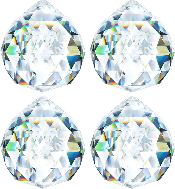 HDCRYSTALGIFTS 4 Pack 40MM Clear Crystal Prism Ball Suncatchers Rainbow Pendants Maker, Hanging Crystals Chandelier Prisms for Windows Home Decoration