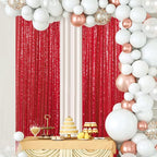ShinyBeauty 4x10ft Red Sequin Backdrop Curtains | 16ft Glitter Wall Backdrop for Weddings, Parties, and Photography Backgrounds