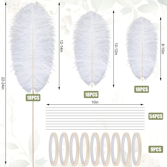 6 Sets Wedding Table Centerpiece Accessories Including 159 Pieces Natural Ostrich Feather Bulk Plastic Vases and Beads Necklaces for Wedding Home Party Centerpiece Supplies(White)