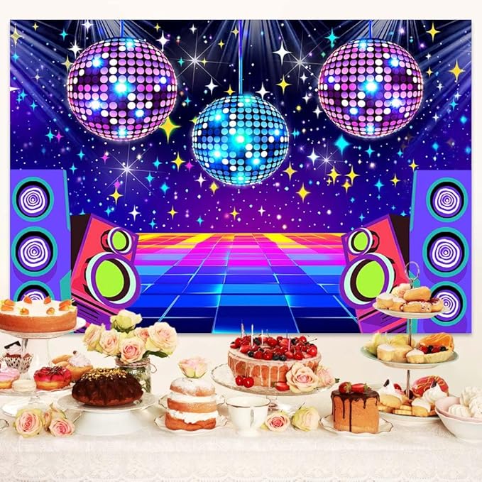 Dance Party Backdrop Retro 80s 90s Theme Stage Dance Ball Music Birthday Party Decoration DJ Photography Background 15 x 10 ft for Baby Shower Picture Photo Shoot Polyester Fabric,Multi2