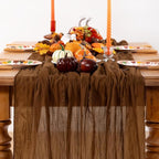 Brown Cheesecloth Table Runner Tan 10 Pack Fall Table Runners Boho Gauze 120 Inches Marron Cheese Cloth Fall Table Decorations for Thanksgiving Wedding Bridal Baby Shower Tea Party Decor